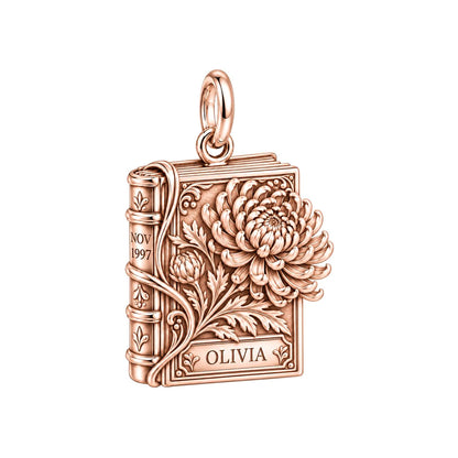 Personalized November Chrysanthemum Birth Flower Book Charm