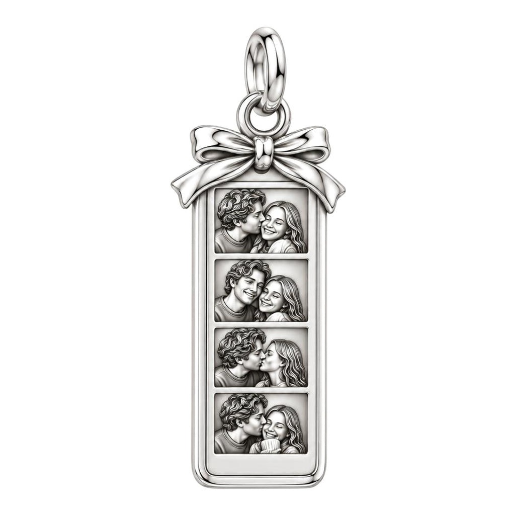 Photo Strip Keepsake Charm Bracelet – Personalized Couple Gift – silver plated 2 cm charm, front view