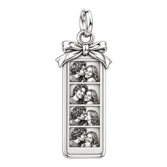 Photo Strip Keepsake Charm Bracelet – Personalized Couple Gift – silver plated 2 cm charm, front view