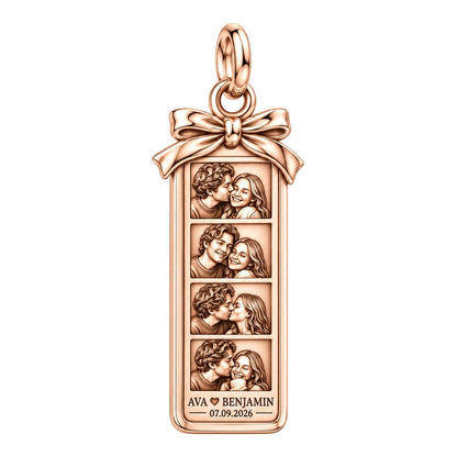 Photo Strip Keepsake Charm Bracelet – Personalized Couple Gift – rose gold 2 cm charm, front view