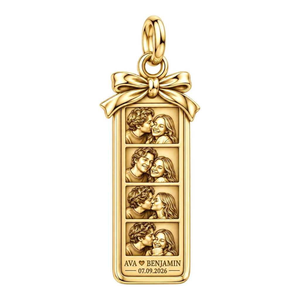 Photo Strip Keepsake Charm Bracelet – Personalized Couple Gift – 18K gold plated 2 cm charm, front view