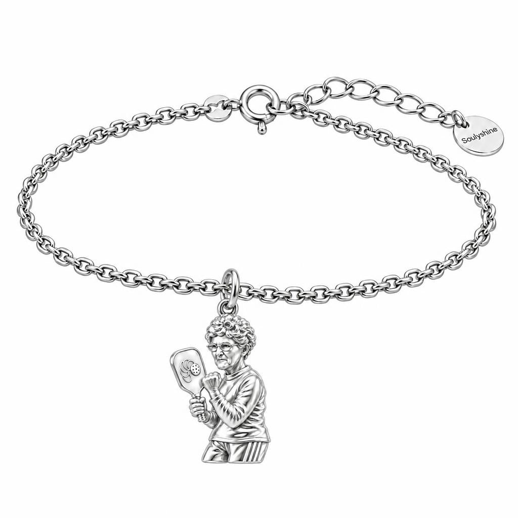 Pickleball Pro Likeness Charm Bracelet Set – silver, front view