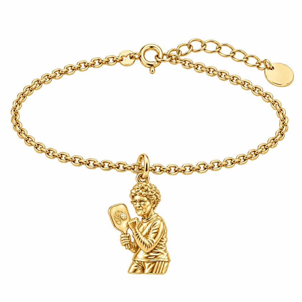 Pickleball Pro Likeness Charm Bracelet Set – 18K gold, front view