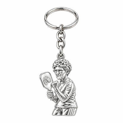 Pickleball Pro Likeness Charm Keychain – silver, front view