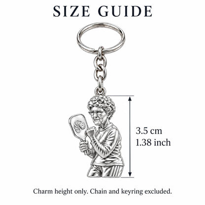 Pickleball Pro Likeness Charm Keychain – size guide, 3.5 cm (1.38 in) charm, chain and keyring excluded