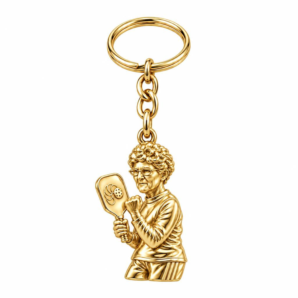 Pickleball Pro Likeness Charm Keychain – 18K gold, front view
