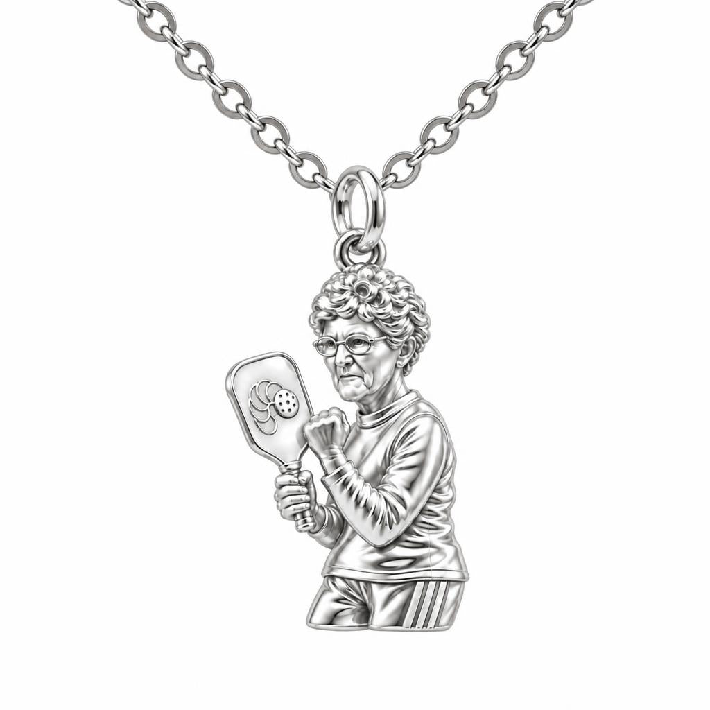 Pickleball Pro Likeness Charm Necklace Set – silver, front view