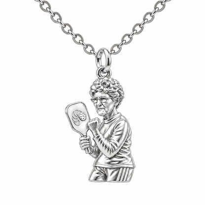 Pickleball Pro Likeness Charm Necklace Set – silver, front view