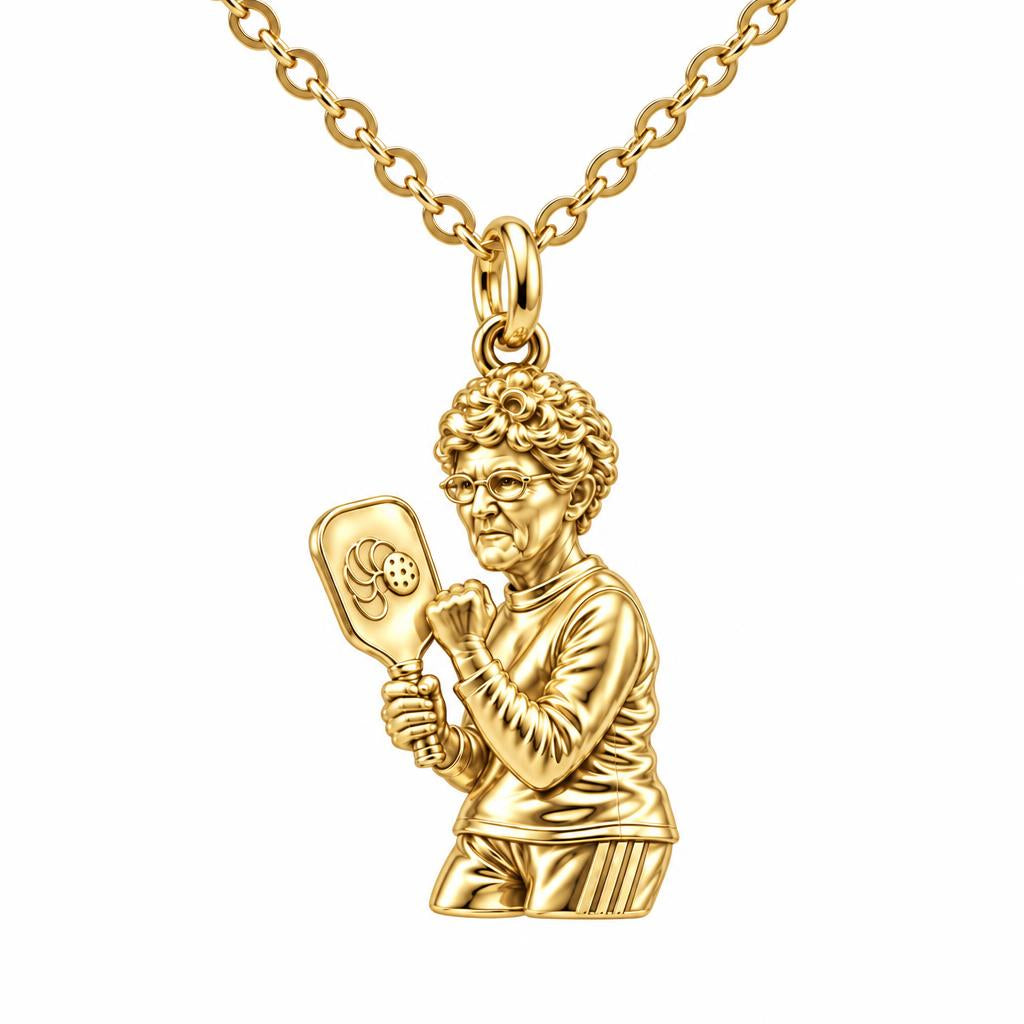 Pickleball Pro Likeness Charm Necklace Set – 18K gold, front view