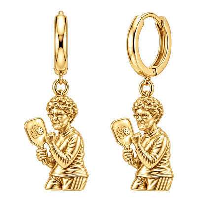 Pickleball Pro Likeness Huggie Charm Earrings – 18K gold, front view