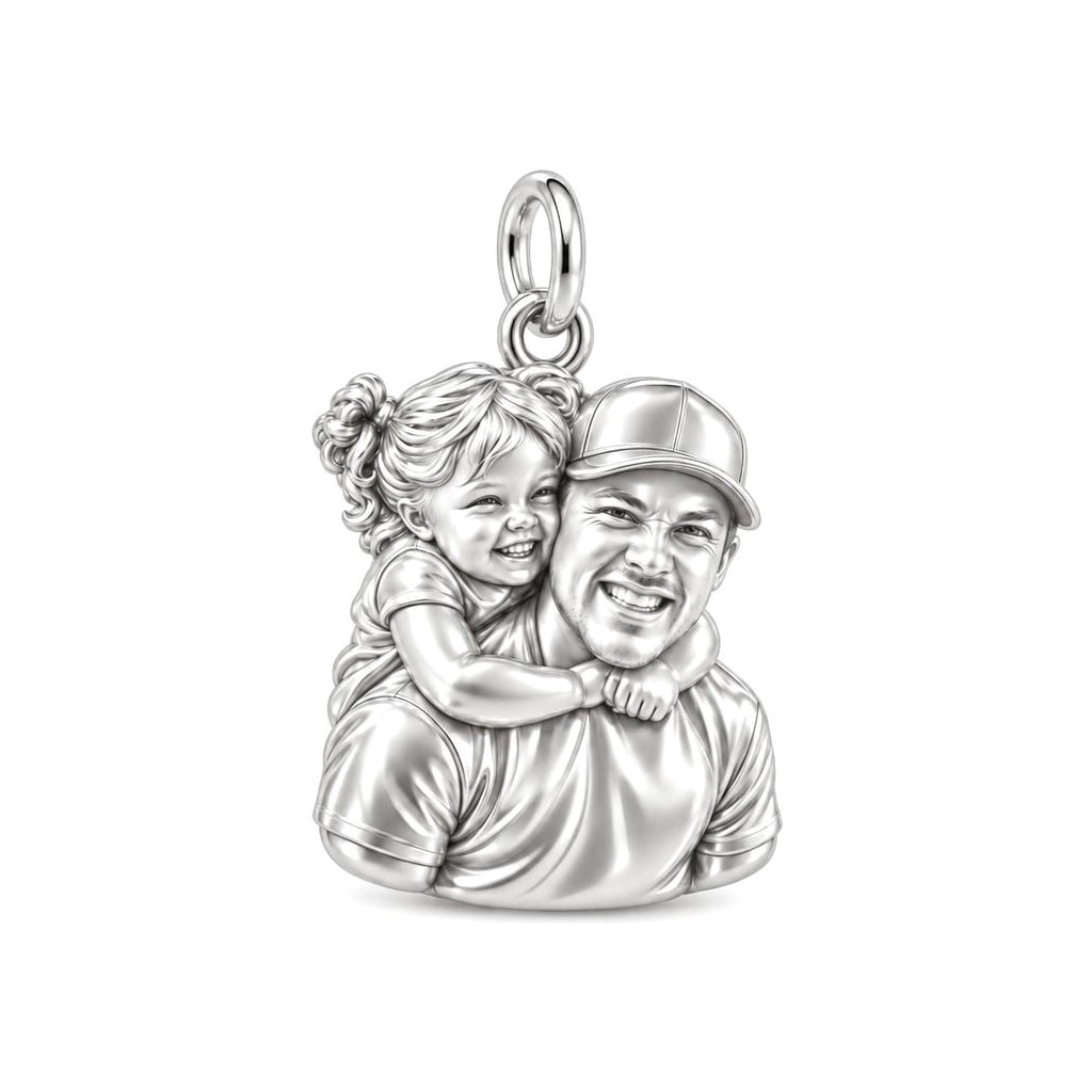 Piggyback Hug Photo Charm Bracelet – Personalized Dad Gift – silver charm, front view
