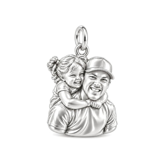 Piggyback Hug Photo Charm Bracelet – Personalized Dad Gift – silver charm, front view