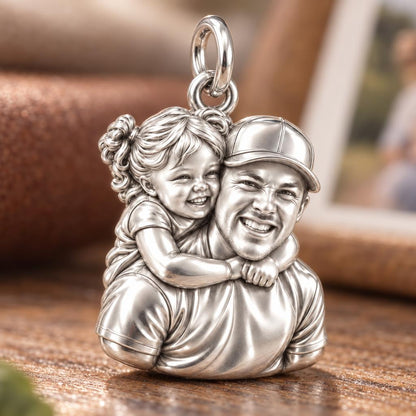 Piggyback Hug Photo Charm Bracelet – Personalized Dad Gift – macro detail of the charm
