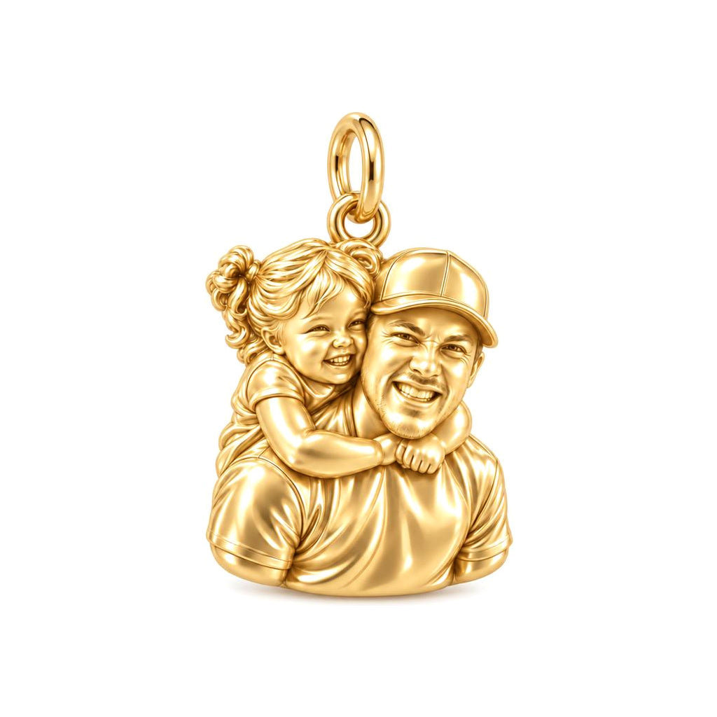 Piggyback Hug Photo Charm Bracelet – Personalized Dad Gift – 18K gold charm, front view
