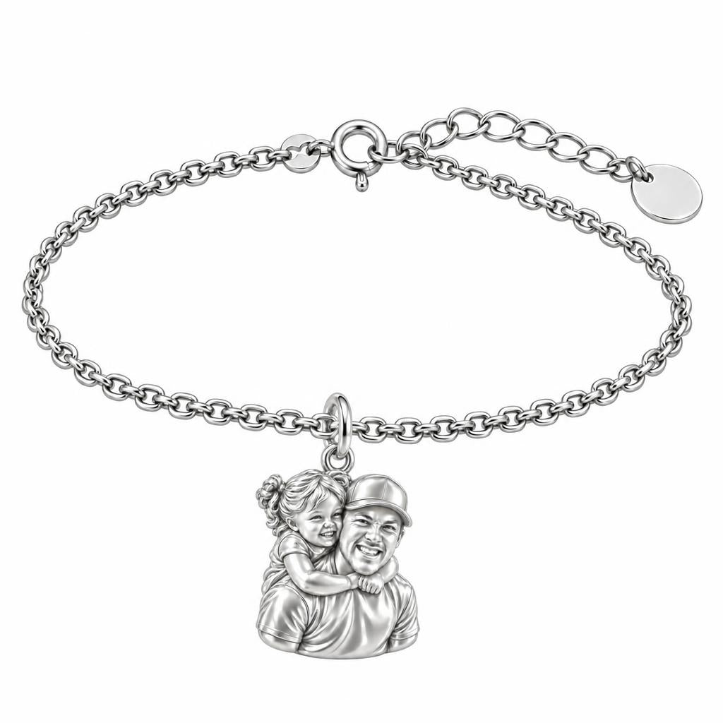 Piggyback Hug Photo Charm Bracelet Set – silver, front view