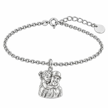 Piggyback Hug Photo Charm Bracelet Set – silver, front view