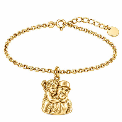 Piggyback Hug Photo Charm Bracelet Set – 18K gold, front view