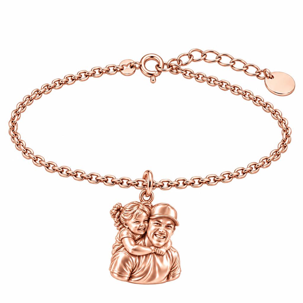 Piggyback Hug Photo Charm Bracelet Set – rose gold, front view