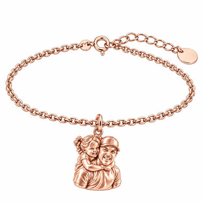 Piggyback Hug Photo Charm Bracelet Set – rose gold, front view