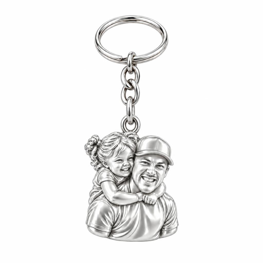 Piggyback Hug Photo Charm Keychain – silver, front view