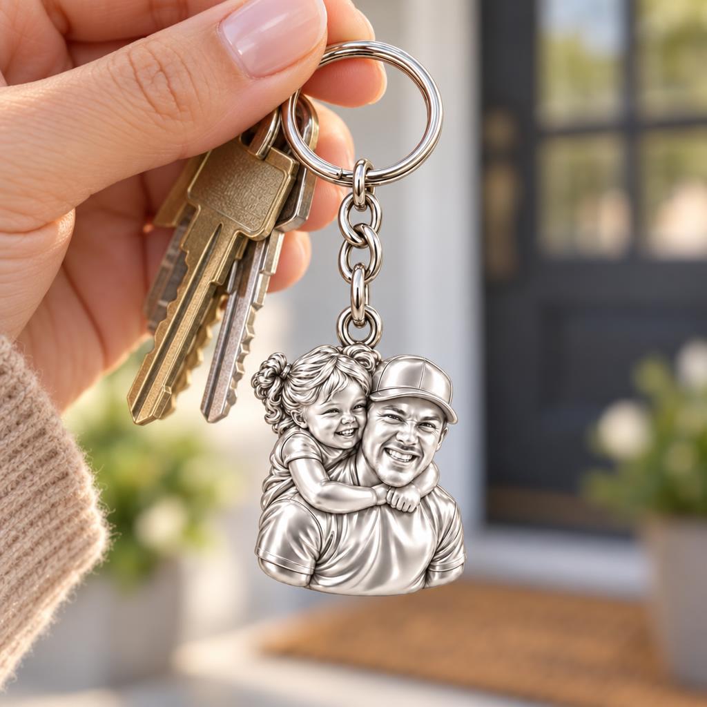 Piggyback Hug Photo Charm Keychain – worn / in use