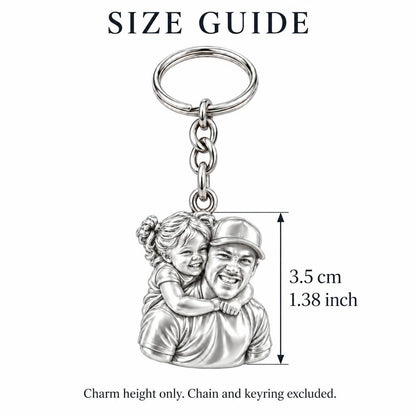 Piggyback Hug Photo Charm Keychain – size guide, 3.5 cm (1.38 in) charm, chain and keyring excluded