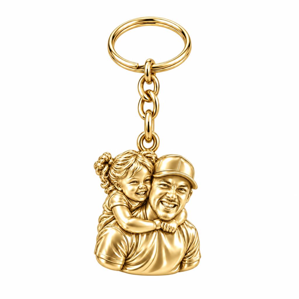 Piggyback Hug Photo Charm Keychain – 18K gold, front view