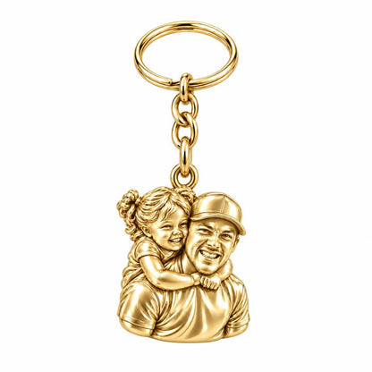Piggyback Hug Photo Charm Keychain – 18K gold, front view