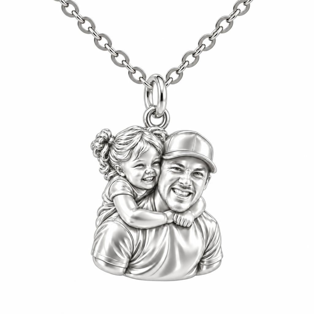 Piggyback Hug Photo Charm Necklace Set – silver, front view