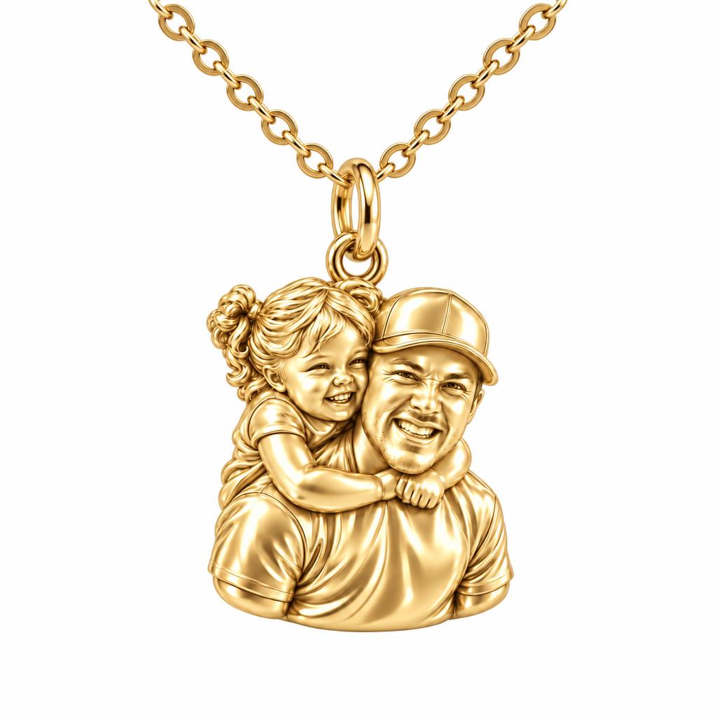 Piggyback Hug Photo Charm Necklace Set – 18K gold, front view