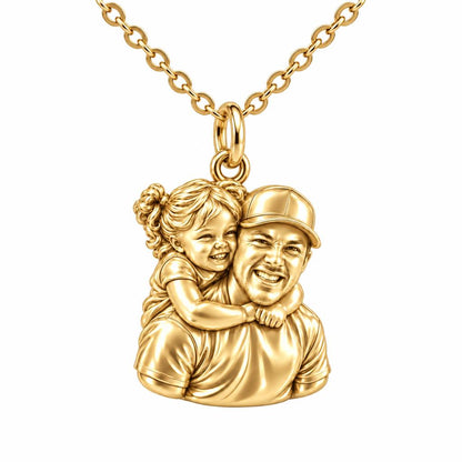 Piggyback Hug Photo Charm Necklace Set – 18K gold, front view