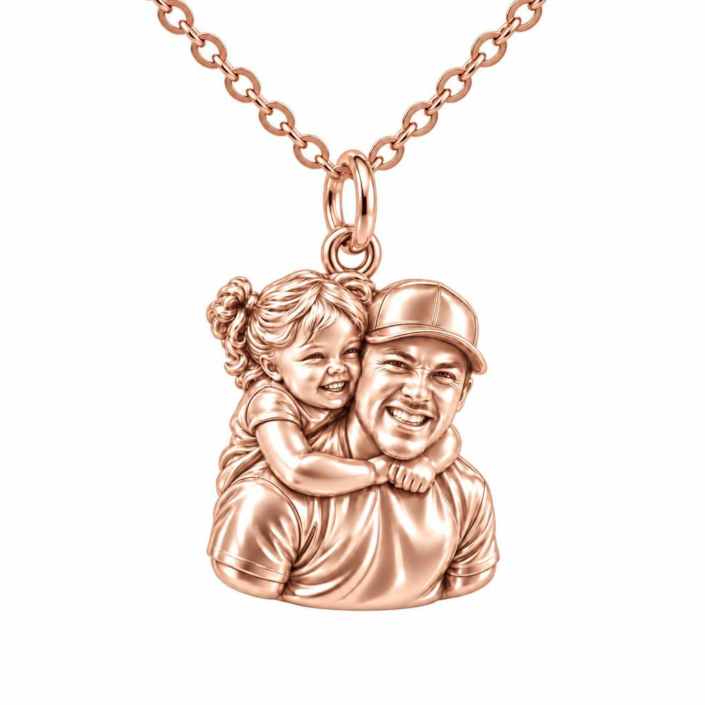 Piggyback Hug Photo Charm Necklace Set – rose gold, front view