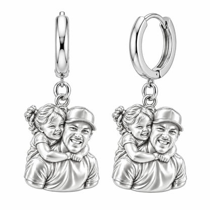 Piggyback Hug Photo Huggie Charm Earrings – silver, front view