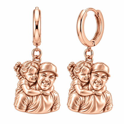 Piggyback Hug Photo Huggie Charm Earrings – rose gold, front view