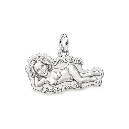 Pin-Up Drive Safe Charm Bracelet – Personalized Couple Gift – silver plated 3 cm charm, front view