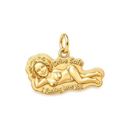 Pin-Up Drive Safe Charm Bracelet – Personalized Couple Gift – 18K gold plated 3 cm charm, front view