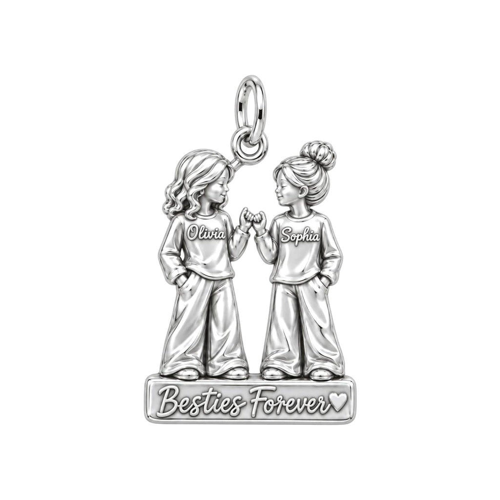 Pinky Promise Besties Charm Bracelet – Personalized Bestie Gift – silver plated 3 cm charm, front view