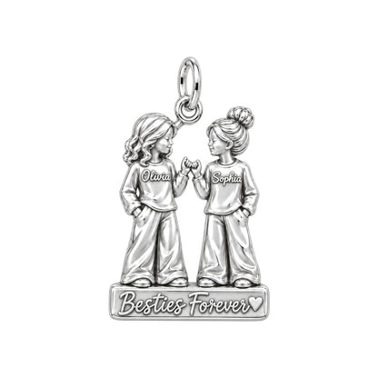 Pinky Promise Besties Charm Bracelet – Personalized Bestie Gift – silver plated 3 cm charm, front view