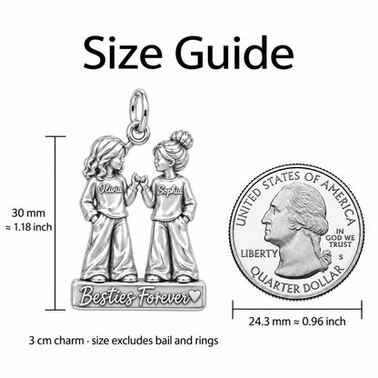 Pinky Promise Besties Charm Bracelet – Personalized Bestie Gift – size guide, 3 cm charm next to a quarter