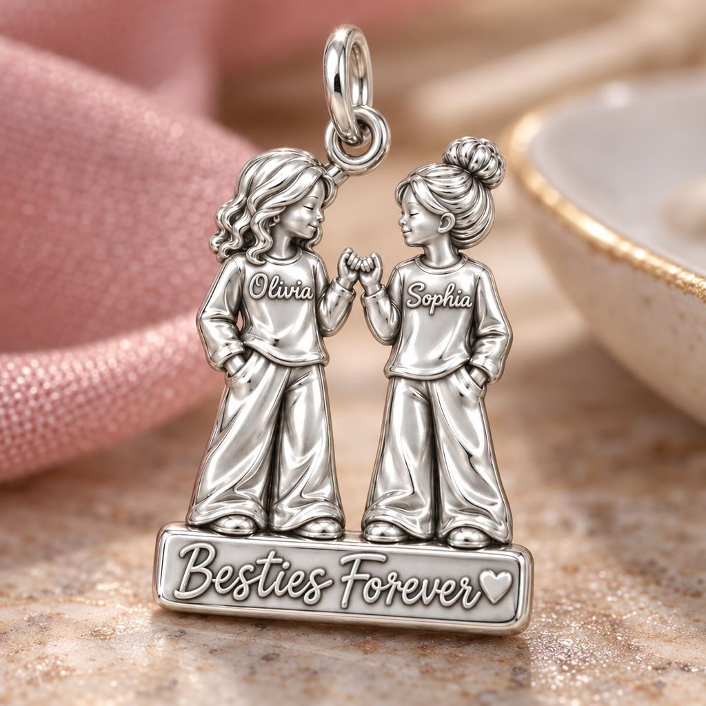 Pinky Promise Besties Charm Bracelet – Personalized Bestie Gift – macro detail of the charm