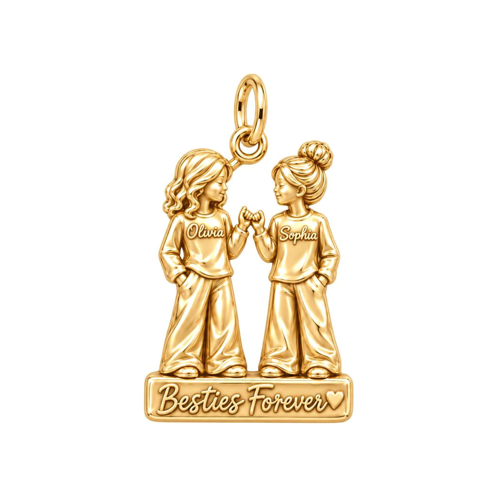 Pinky Promise Besties Charm Bracelet – Personalized Bestie Gift – 18K gold plated 3 cm charm, front view