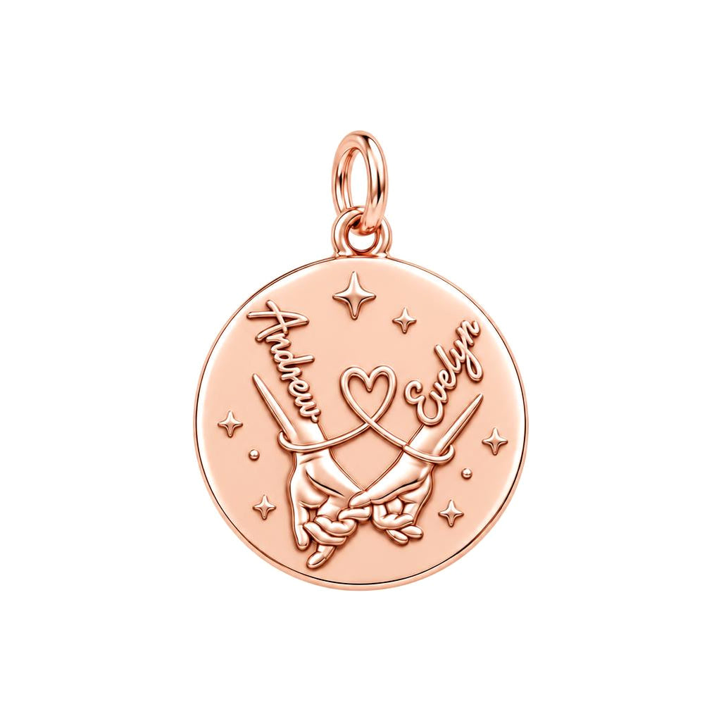 Pinky Swear Promise Charm Bracelet – Personalized Couple Gift – rose gold 3 cm charm, front view