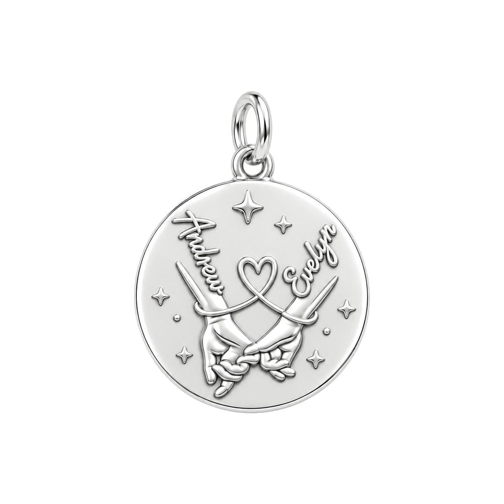 Pinky Swear Promise Charm Bracelet – Personalized Couple Gift – silver plated 3 cm charm, front view
