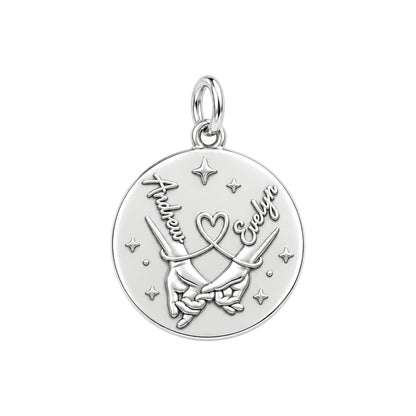 Pinky Swear Promise Charm Bracelet – Personalized Couple Gift – silver plated 3 cm charm, front view