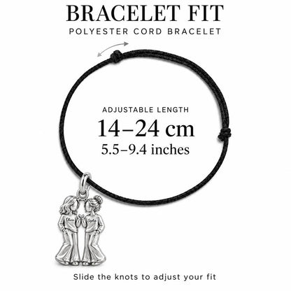 Pinky Swear Soul Sisters Charm Bracelet – Personalized Bestie Gift – adjustable black cord bracelet, 14–24 cm