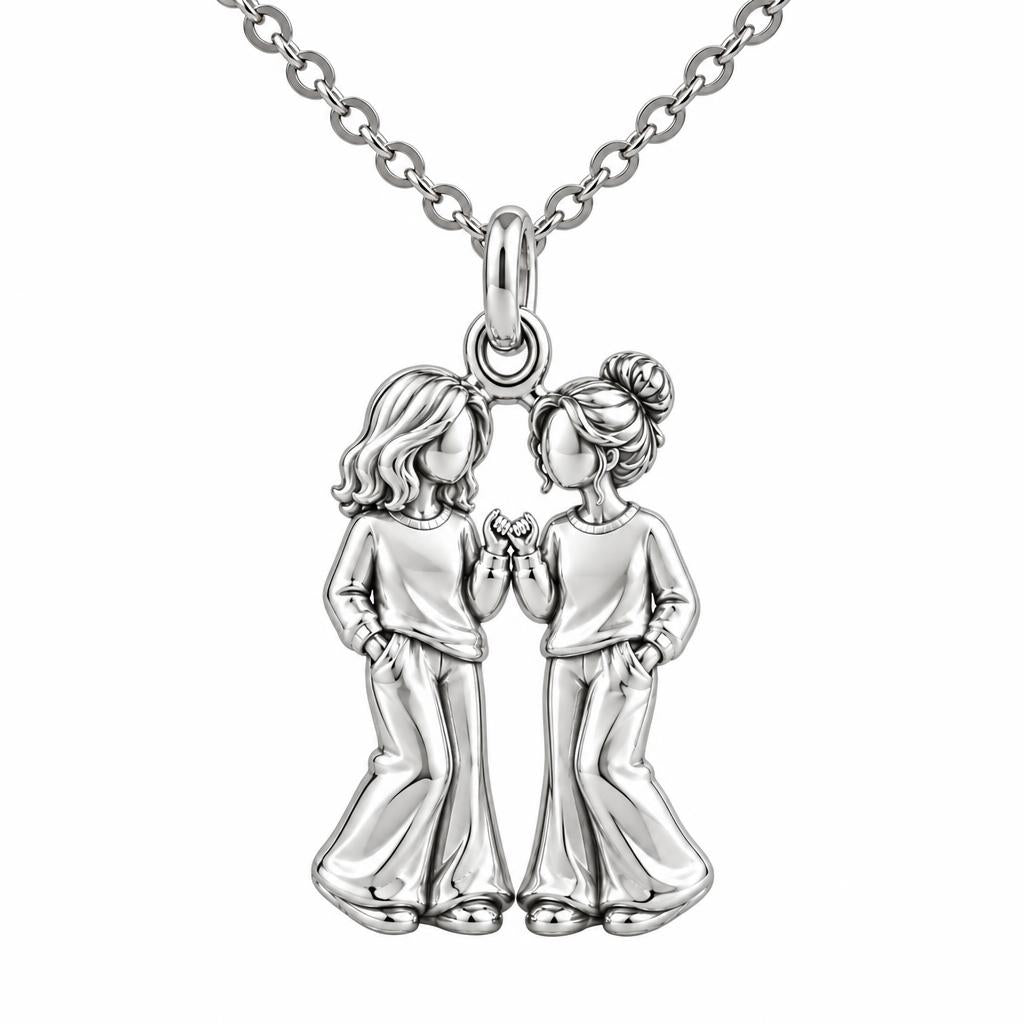 Pinky Swear Soul Sisters Charm Necklace Set – silver, front view