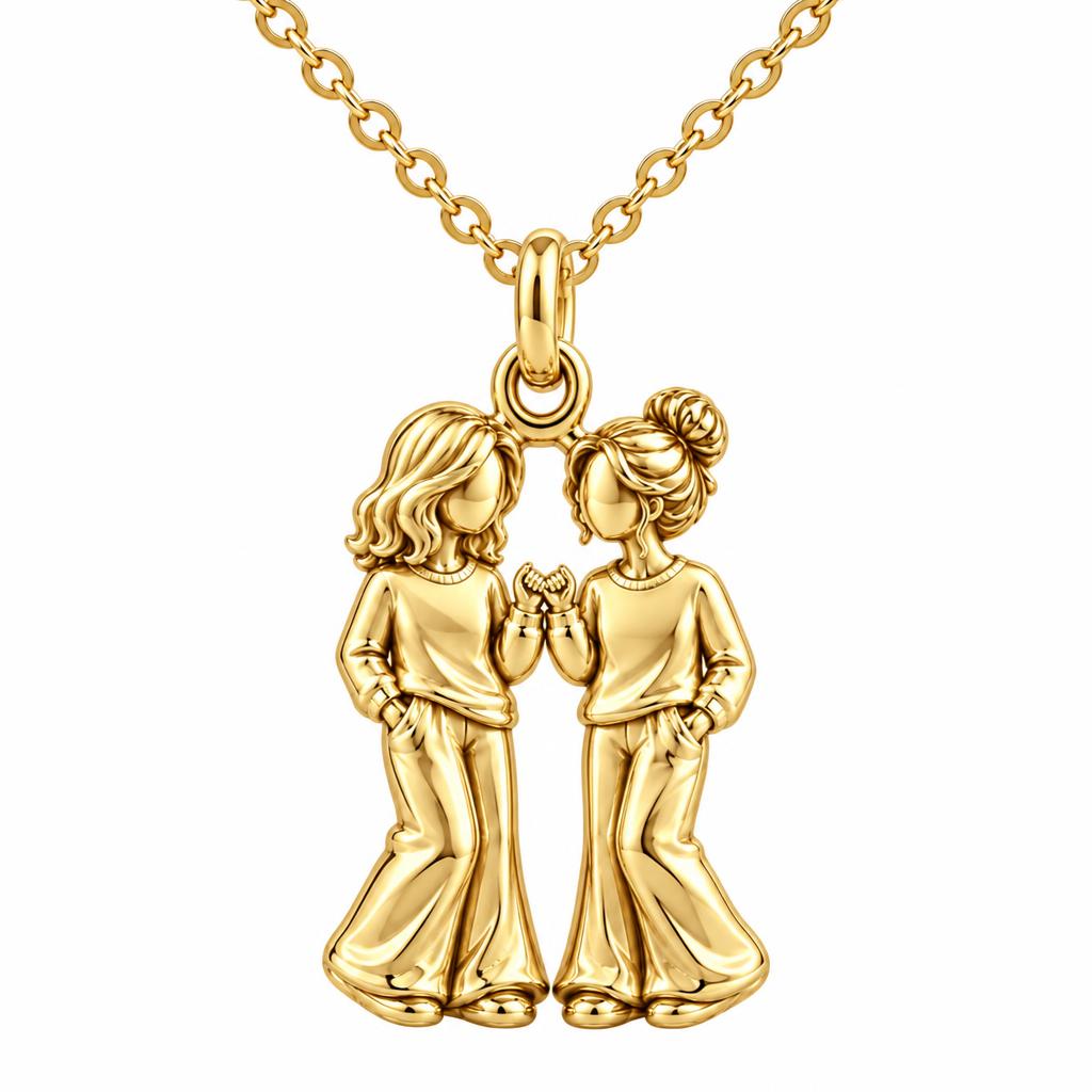 Pinky Swear Soul Sisters Charm Necklace Set – 18K gold, front view