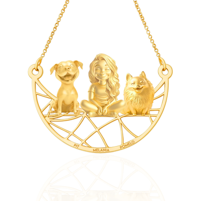 Soulyshine Personalized Girl And Her Pets Necklace - Pit Bull/Pomeranian