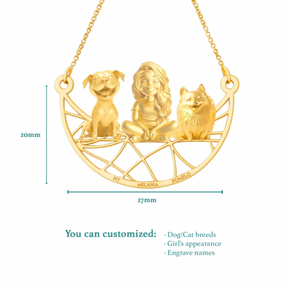 Soulyshine Personalized Girl And Her Pets Necklace - Pit Bull/Pomeranian