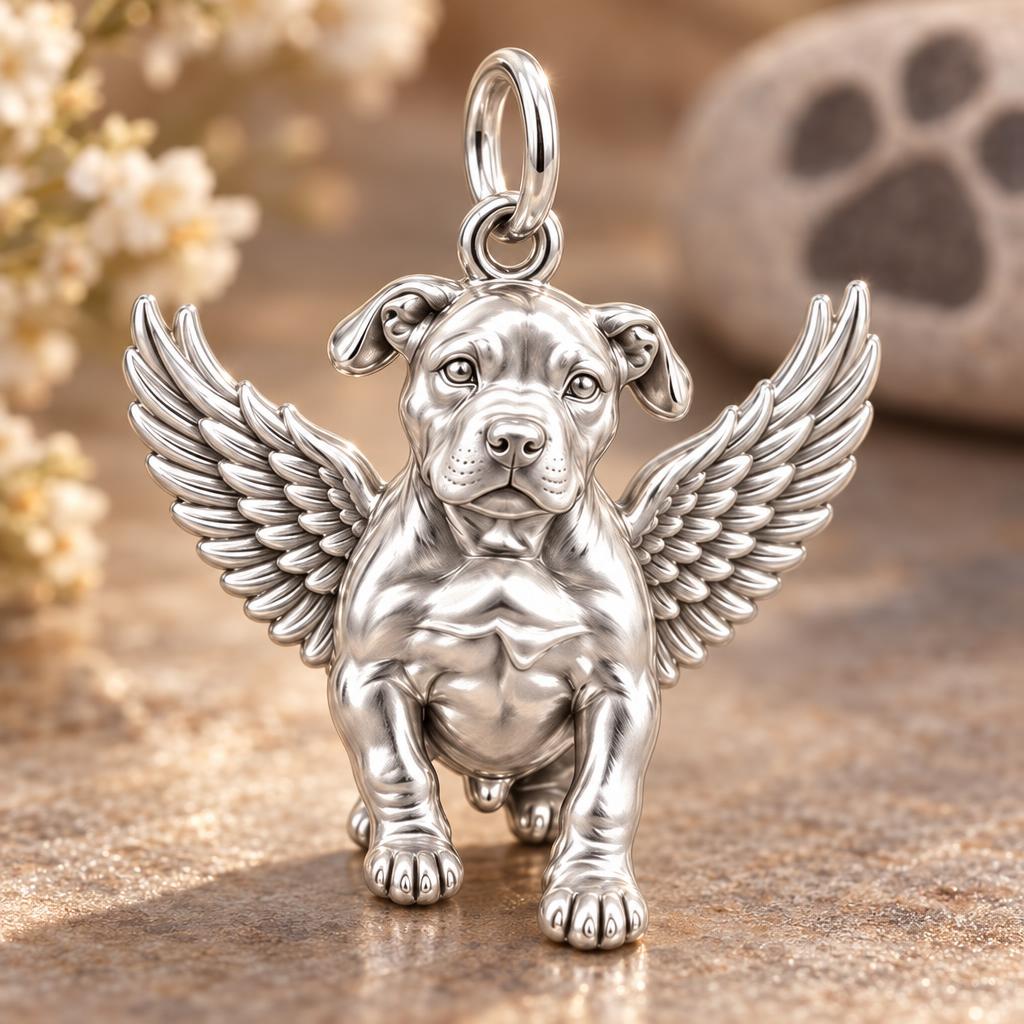 Pitbull Angel Wings Charm and Polyester Cord Bracelet Set